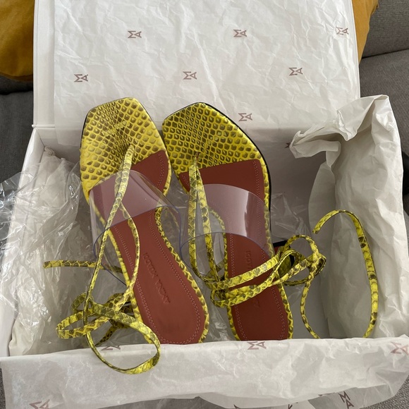 Amina Muaddi Zula Lime Yellow Snakeskin PVC - Picture 6 of 12